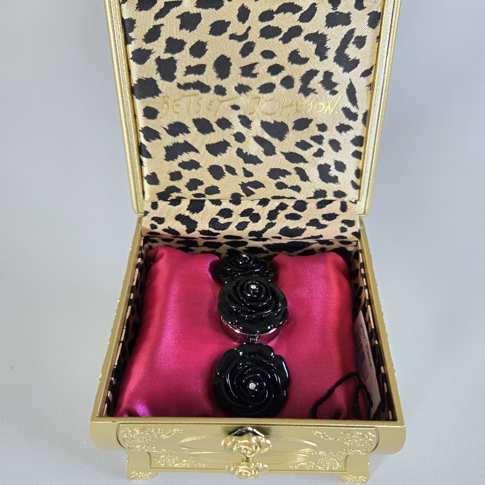 Betsy Johnson gold decorative watch in small jewelry box